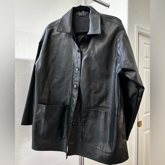 SHEIN leather- like black jacket/ shacket - Picture 1 of 15